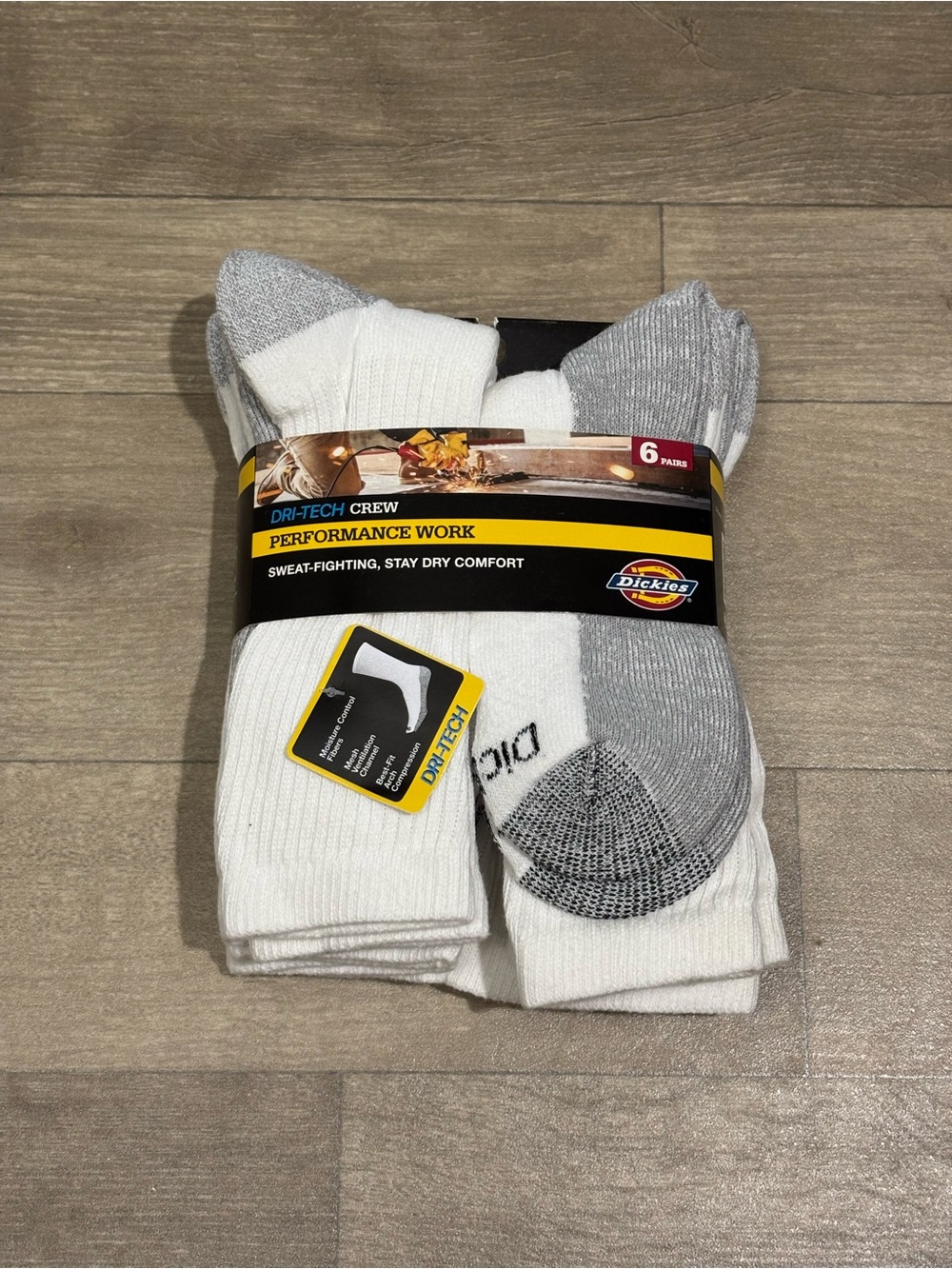 Dickies Dri-Tech Performance Work Socks 6 Pair White Size 6-12